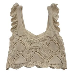 Cream Knit‎ Ruffle Sleeve Crop Tank Top women’s Size S Winter Layering